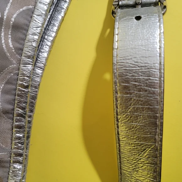 Coach Peyton White Silver Satin Canvas Logo Metallic Hobo Bag - Picture 9 of 14